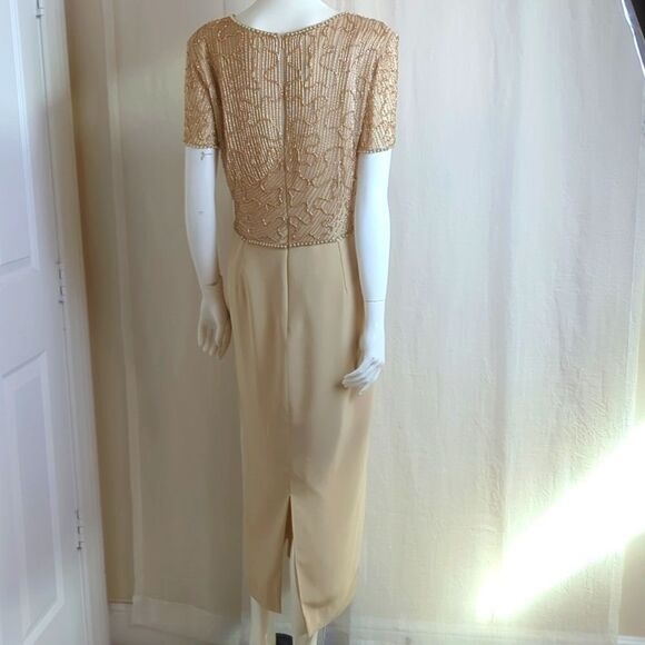 Montage Mon Cheri Tan  MOB Gown Beaded Bodice and Tan Straight Skirt Size 18 - Picture 4 of 7